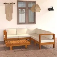 Set Divani Giardino 6 pz Cuscini Bianco Crema in Legno d'Acacia 3057935