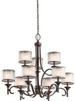 Lampadario Contemporaneo Lacey Acciaio Bronzo Antico Tessuto 9 Luci E14