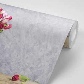 Carta da parati – Tulipani nel cestino di legno