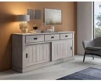 Credenza BolanosdeC, Buffet stile vintage a 2 ante e cassetti, Madia con ripiani, Mobile da soggiorno, Rovere anticato, Cm 220x50h95