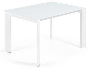 Kave Home - Tavolo allungabile Axis in vetro bianco e gambe in acciaio finitura bianca 120 (180) cm