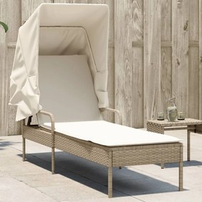 Lettino Prendisole Con Baldacchino Beige İn Polyrattan /