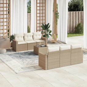 Set divani da giardino 7 pz con cuscini beige in polyrattan