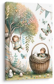 Quadro su tela – Giornata dei bambini tra alberi e farfalle