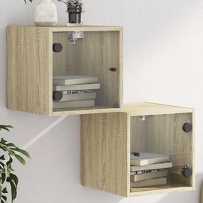 Comodini Con Ante İn Vetro 2pz Rovere Sonoma 35x37x35 Cm /