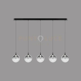 Lampada a sospensione bolla, metallo nero opaco + 5 luci in vetro f...