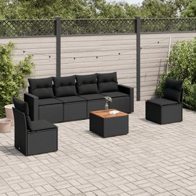 Set Divani da Giardino con Cuscini 7pz Nero Polyrattan