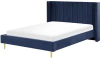 Letto matrimoniale con doghe 160 x 200 cm velluto di colore blu marino stile glam moderno