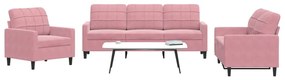Set Di Divani 3 Pz Con Cuscini Rosa İn Velluto /