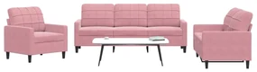 Set Di Divani 3 Pz Con Cuscini Rosa İn Velluto /