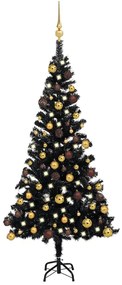 Albero di Natale Preilluminato con Palline Nero in PVC, Albero di Natale Preilluminato con Palline Nero 120 cm PVC II