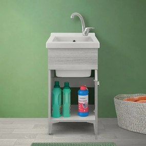 Mobile lavatoio in ceramica grigio 45x50 cm kit scarico incluso