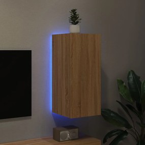Mobile tv a parete con luci led rovere sonoma 30,5x35x70 cm