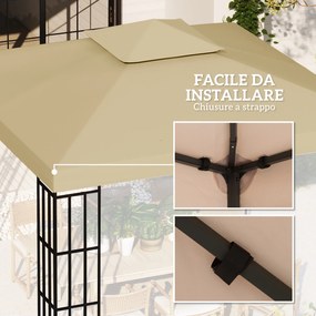 Tetto di Ricambio per Gazebo 3x3 m a 2 Livelli e Resistente ai Raggi UV Beige...
