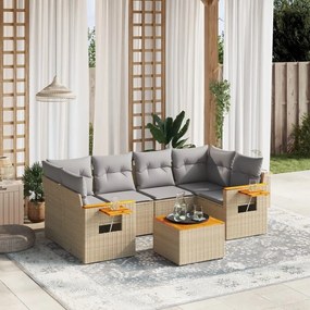 Set Divani da Giardino 7 pz con Cuscini Beige in Polyrattan