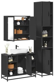 Set Mobili Da Bagno 3 Pz Nero İn Legno Multistrato /