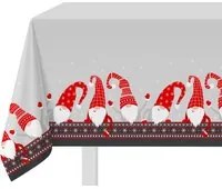 Tovaglia natalizia antimacchia con gnomi e bordo grigio