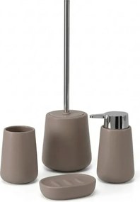 Porta spazzolini bagno tortora e cromo in ceramica Sidney