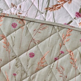 Copriletto verde e beige in cotone con rivestimento trapuntato 200x220 cm Grasmere Floral – Catherine Lansfield