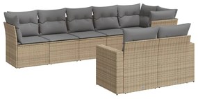 Set Divano da Giardino 8 pz con Cuscini Beige in Polyrattan