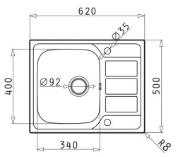 Pyramis 100187101 - Lavello della cucina ATHENA 62x50 cm raso