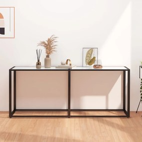Tavolo Consolle Bianco Marmo 180x35x75,5 Cm İn Vetro Temperato /