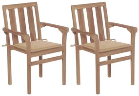 Sedie da giardino 2 pz con cuscini beige massello di teak