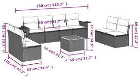 Set Divani da Giardino 9 pz con Cuscini Nero in Polyrattan