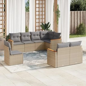 Set divano da giardino 8 pz con cuscini beige misto polyrattan