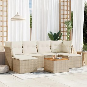 Set divani da giardino 7 pz con cuscini beige in polyrattan