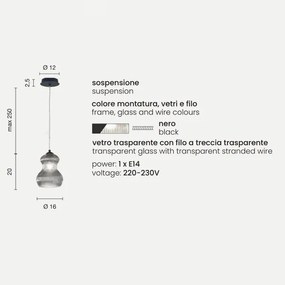 Lampada sospensione D16 cm in vetro soffiato Trasparente - MADAGASCAR Mod2