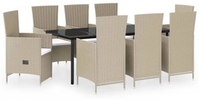 Set mobili da pranzo da giardino 9 pz con cuscini beige