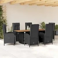 Set da Pranzo da Giardino 7 pz Nero con Cuscini in Polyrattancod mxl 90164