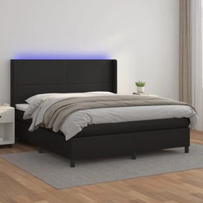 Giroletto A Molle Con Materasso E Led Nero 160x200cm Similpelle /