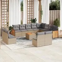 Set Divano da Giardino 13 pz con Cuscini Beige in Polyrattan 3228159