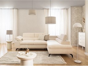 Divano angolare color crema (con penisola a destra/a L) con rivestimento in ciniglia Marbeya – Ropez