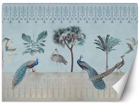 Carta Da Parati, Pavoni Uccelli Fiori Tropicali  Dimensioni 254x184, Finitura Carta da Parati Effetto Liscio, Tipo di Carta da Parati