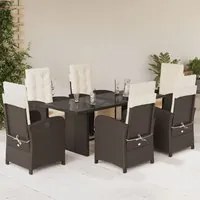 Set da Pranzo da Giardino 7pz con Cuscini in Polyrattan Marrone 3212490