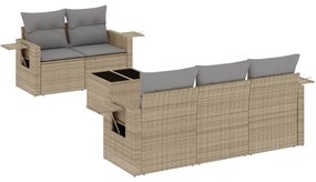 Set divano da giardino 6 pz con cuscini beige in polyrattan