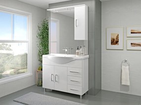 Mobile sottolavabo e lavabo con illuminazione Simona per vasca centrale bianco lucido in mdf L 101.8 x H 81.5 x P 50.5 cm, 2 ante 3 cassetti