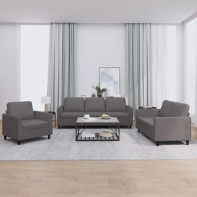 Set Di Divani 3 Pz Con Cuscini Grigio İn Similpelle /