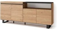 Credenza Mobile Cucina 200x87x35cmcon 4 Porte Design industriale, Stile moderno, Rovere e nero