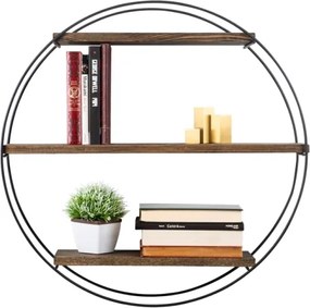 Mensola A Parete Tonda D62 Cm Stile Industrial In Ferro E Legno Naturale Tulipa