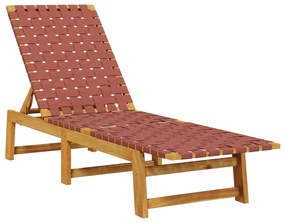 Lettino prendisole rosso in legno massello di acacia e tessuto