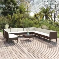 Set Divani da Giardino 12 pz con Cuscini in Polyrattan Marrone cod mxl 38417