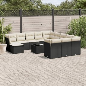 Set divani da giardino 13pz con cuscini nero in polyrattan