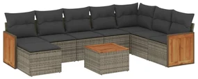 Set divano da giardino 9 pz con cuscini grigio in polyrattan