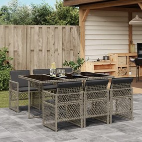 Set da pranzo da giardino 7 pz con cuscini in polyrattan grigio