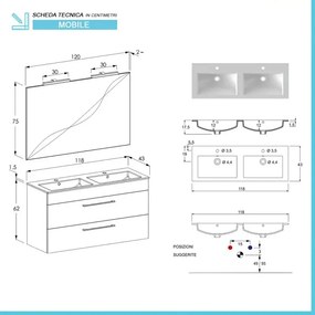 Mobile bagno sospeso 120 cm Smart olmo con specchio