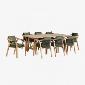 Set Di Tavolo Rettangolare (200x100 Cm) E 8 Sedie Da Pranzo In Legno Di Acacia Dubai Verde Militare Chiaro - Sklum